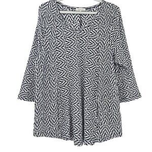 Habitat Abstract Print Blouse Black & White Women’s Size L Lagenlook Art To Wear